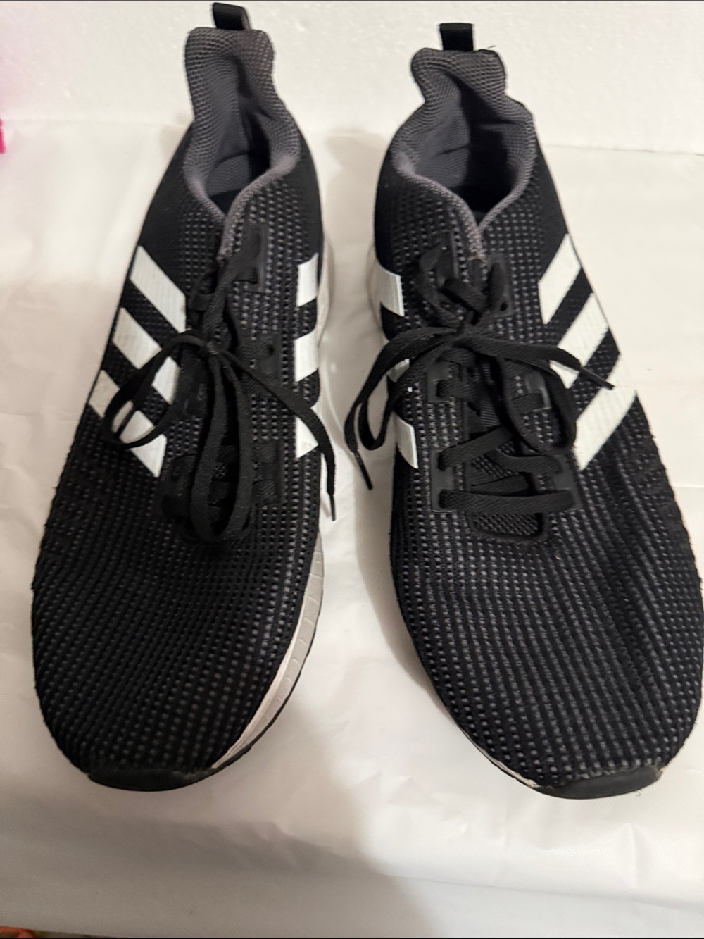 Men's Adidas Black Lace-Up Sneakers with White Stripe Accents